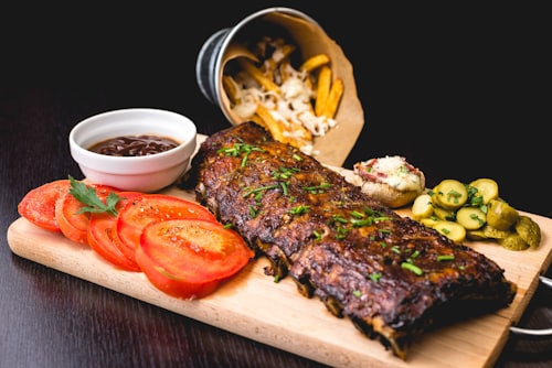 Full rack of sticky glazed pork ribs